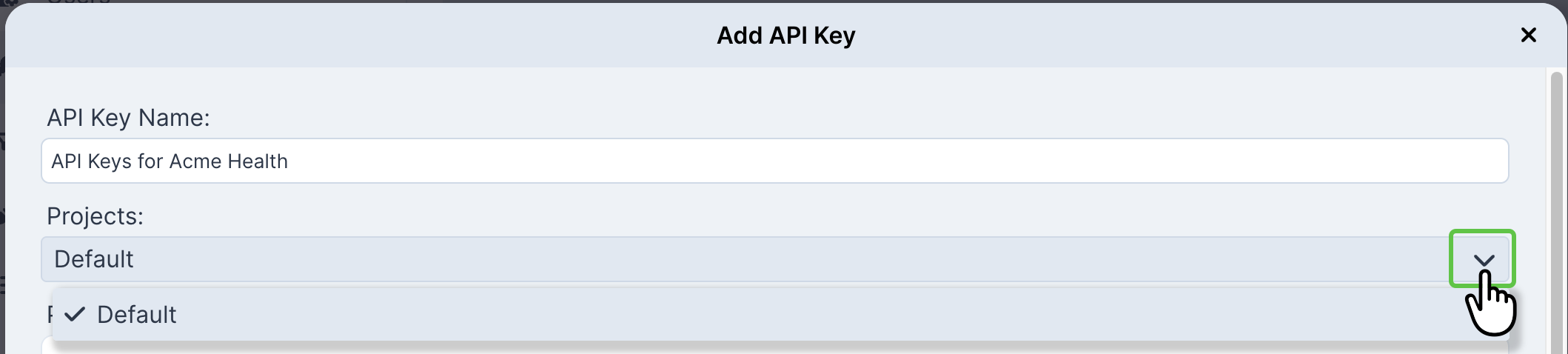 Selecting projects for the API key