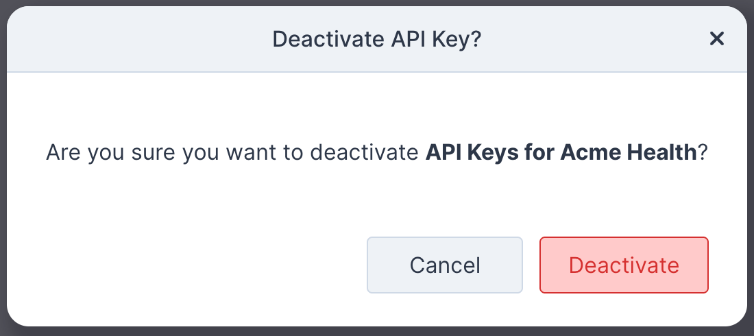 Deactivation confirmation modal