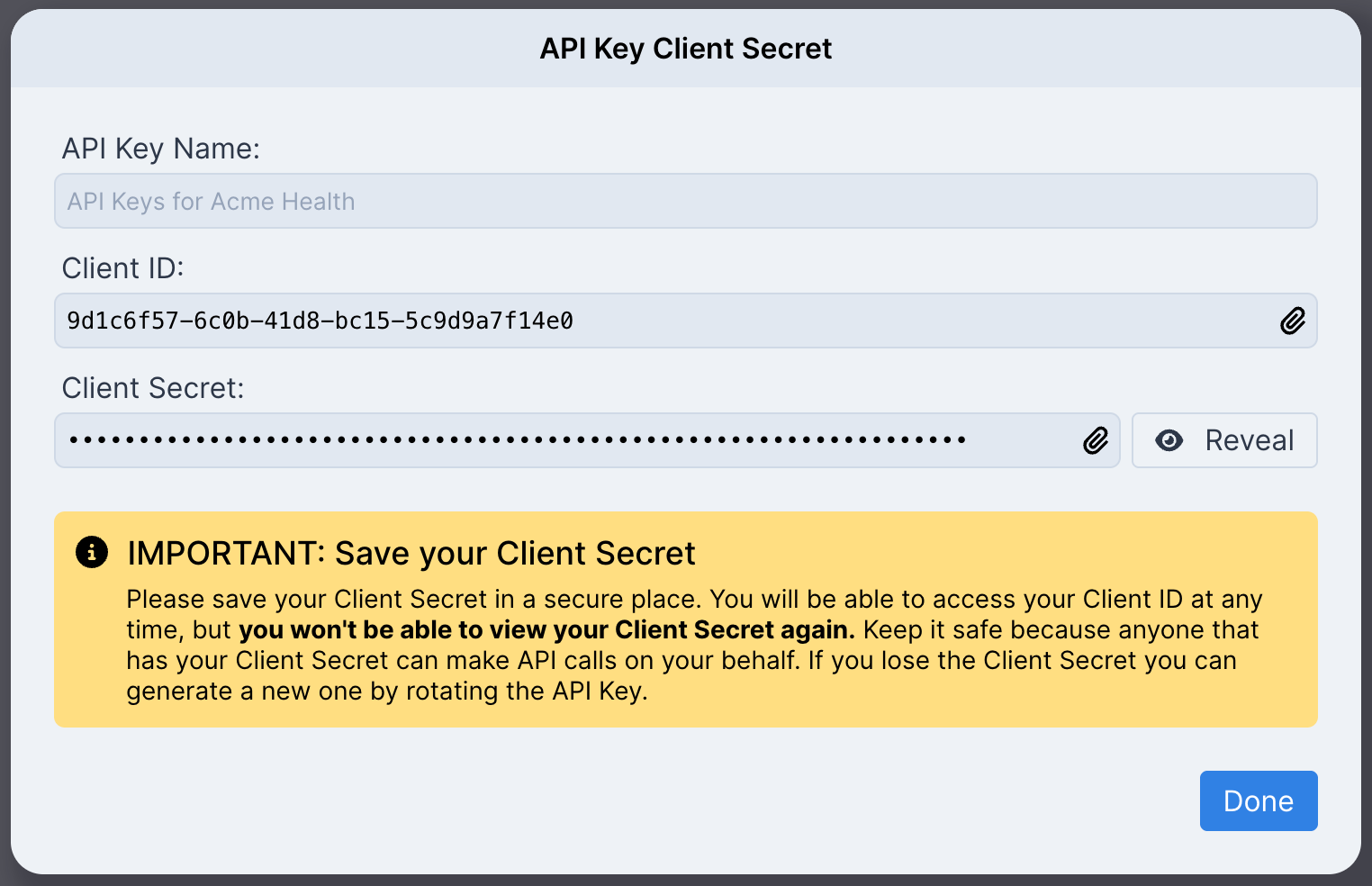 The generated client_id and client_secret